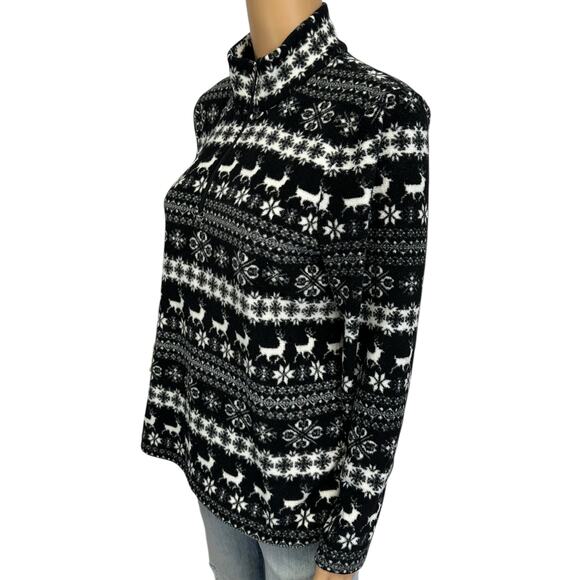 Talbots Winter Fair Isle Half Zip Mockneck Fleece Pullover Black Petite Size LP - Picture 4 of 10